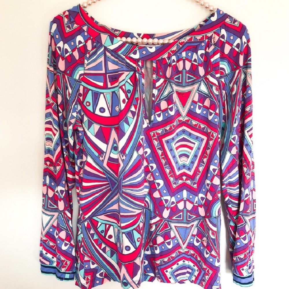 Emilio Pucci Multicolored Keyhole Blouse
